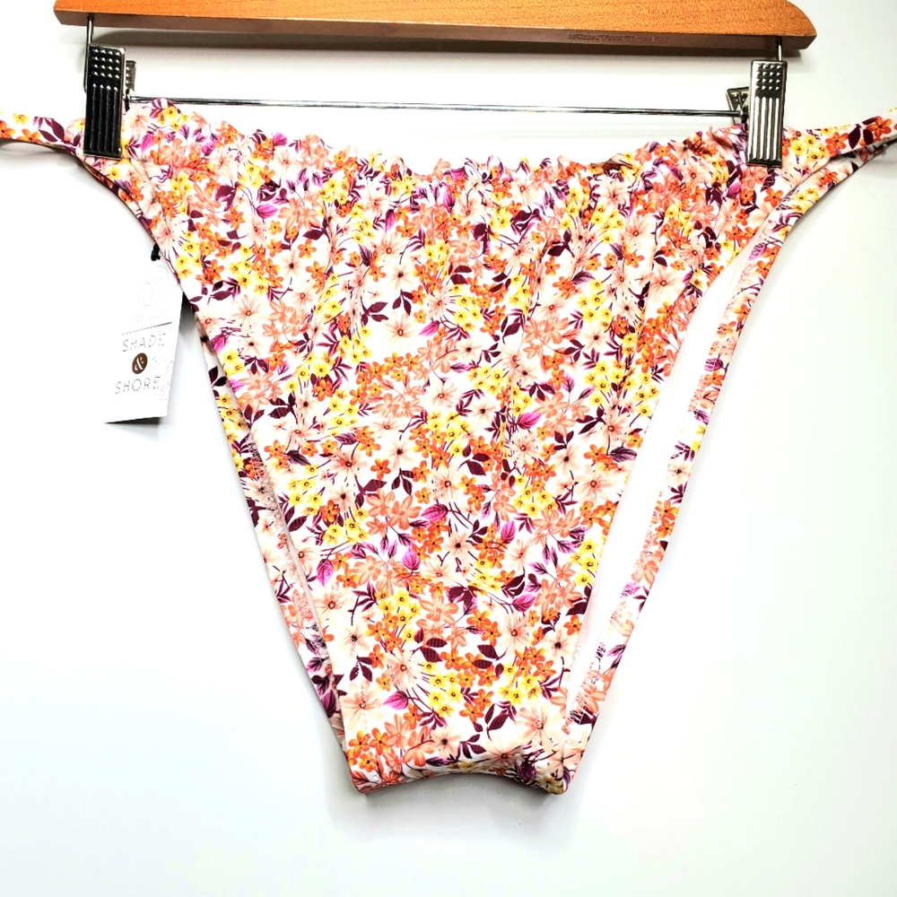 NWT Shade & Shore Bikini Bottoms Orange Pink Boho Cheeky Floral Summer Swim  XL